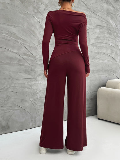 Long Sleeve Top and Wide Leg Pants Set