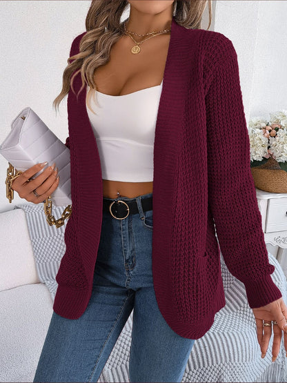 Open Front Long Sleeve Cardigan with Pockets