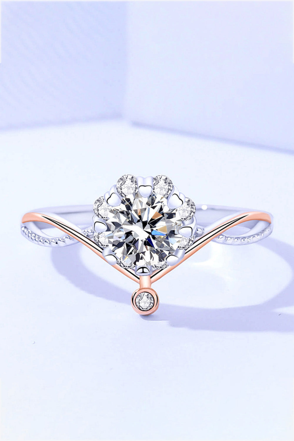 Moissanite and Zircon Contrast Crisscross Ring