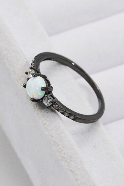 925 Sterling Silver Round Opal Ring