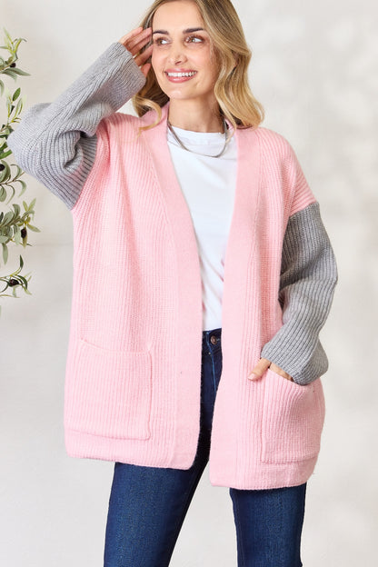 BiBi Contrast Open Front Cardigan with Pockets