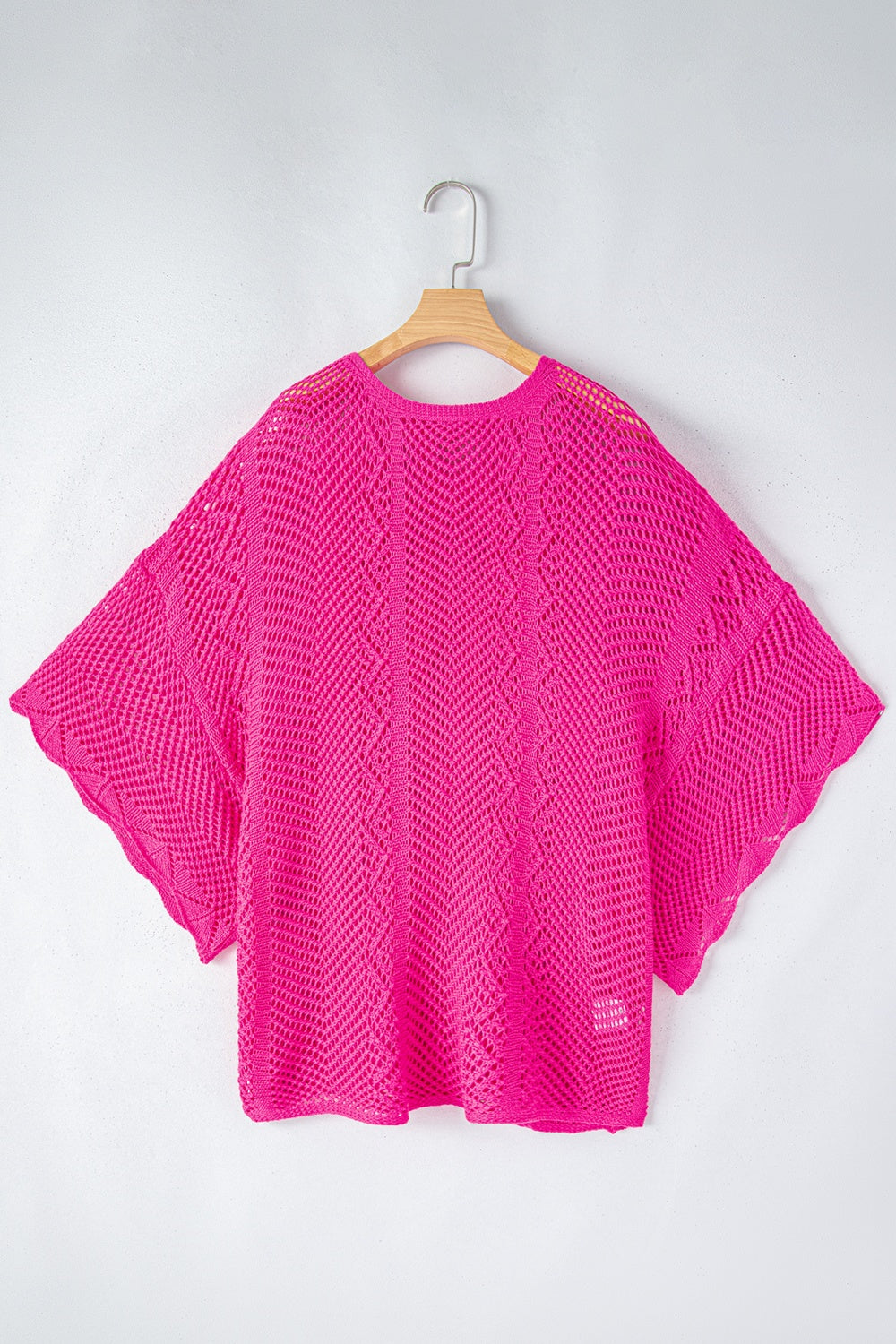 Openwork Round Neck Half Sleeve Knit Top