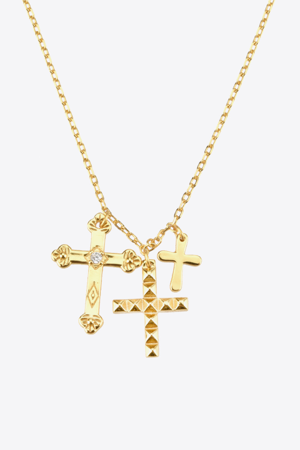 Inlaid Zircon Cross Pendant Necklace