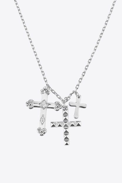 Inlaid Zircon Cross Pendant Necklace