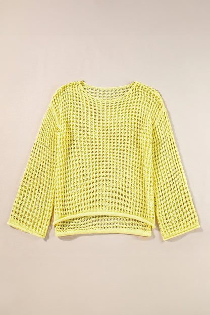 Openwork Round Neck Dropped Shoulder Knit Top