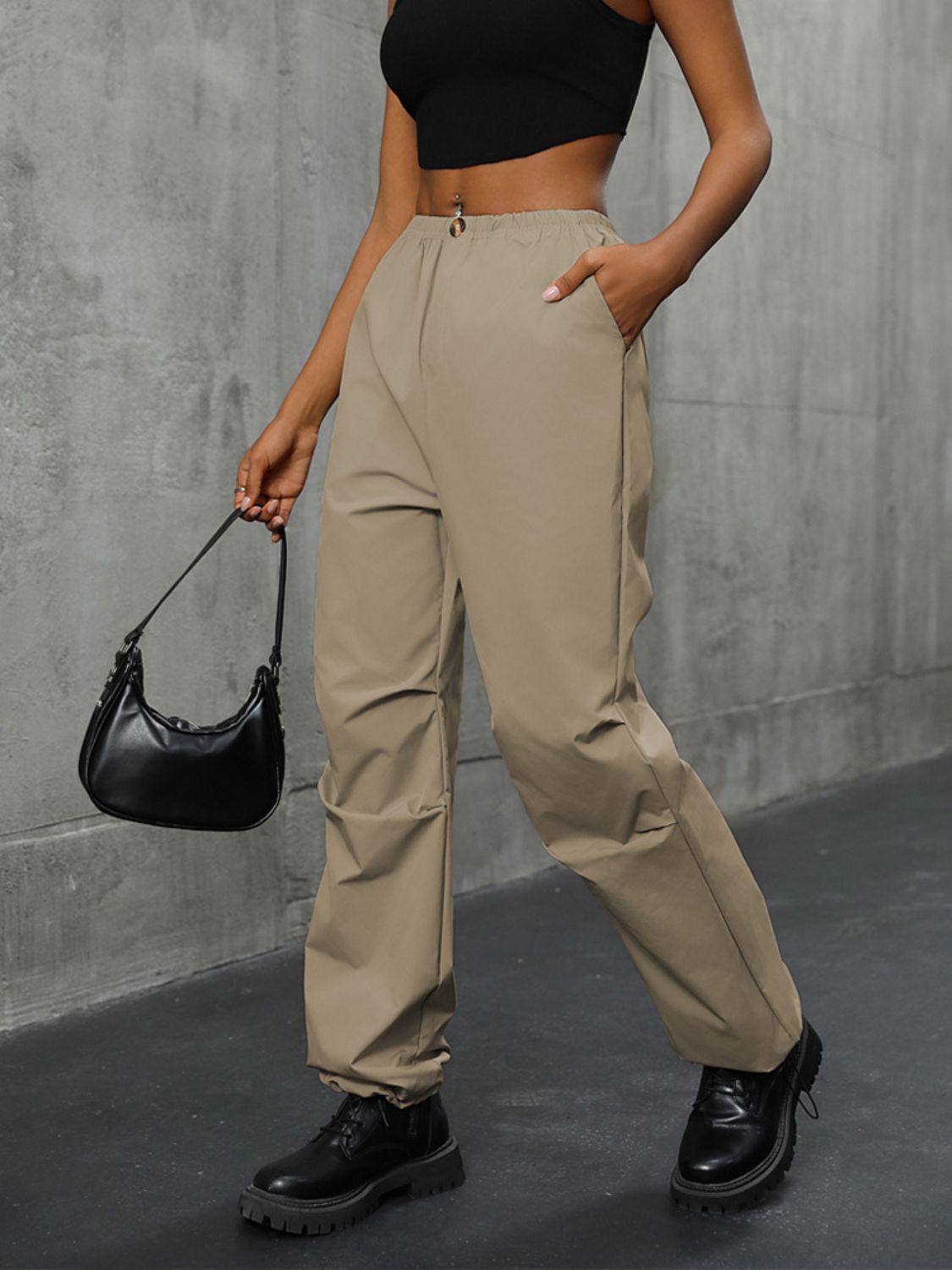 Pocketed Elastic Waist Pants