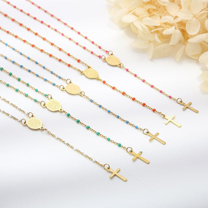 Stainless Steel Beaded Cross Necklace