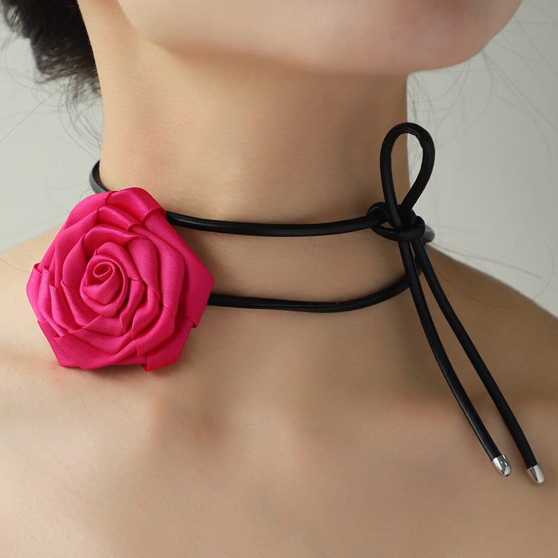 PU Leather Rope Rose Shape Necklace